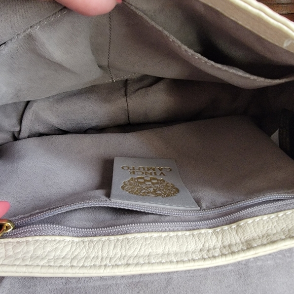 Vince Camuto Tal Croc Embossed Leather  Saddle Bag in Cream - Picture 10 of 16